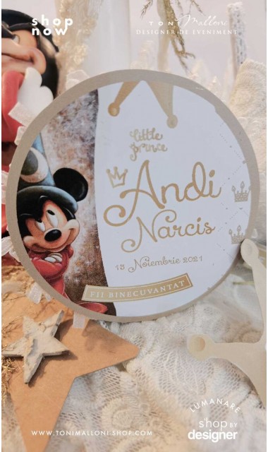 Lumanare botez Mickey Mouse Wizard creata cu o figurina special creata manual unicat 12